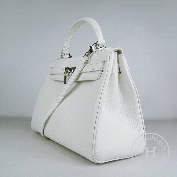 Hermes Mini Kelly 32cm Pouchette 6108 White Calfskin Leather With Silver Hardware