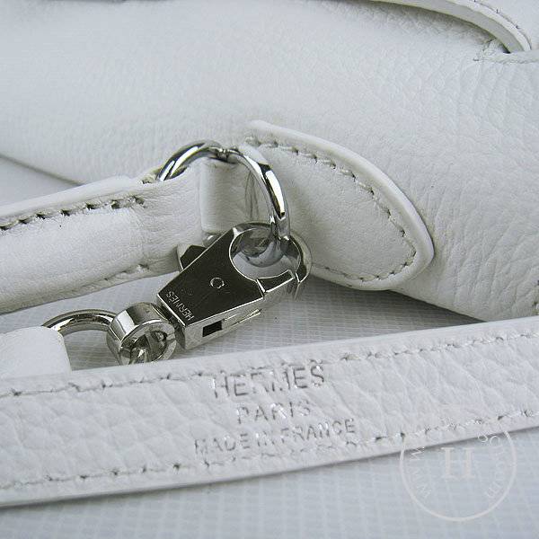 Hermes Mini Kelly 32cm Pouchette 6108 White Calfskin Leather With Silver Hardware - Click Image to Close