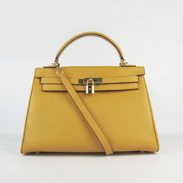 Hermes Mini Kelly 32cm Pouchette 6108 Yellow Calfskin Leather With Gold Hardware