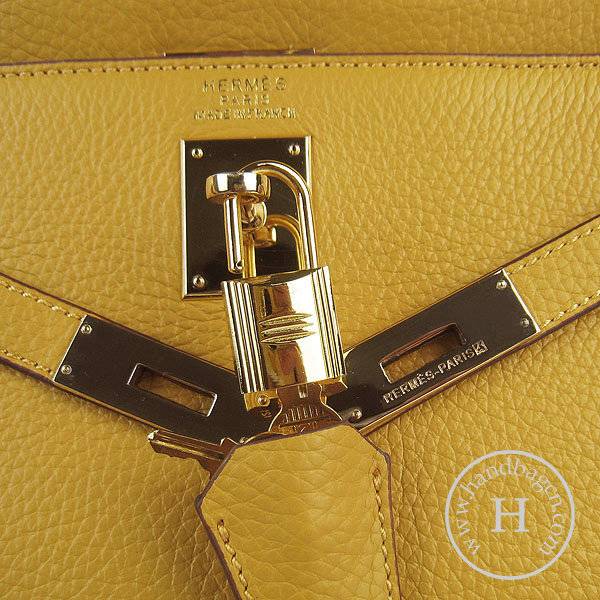 Hermes Mini Kelly 32cm Pouchette 6108 Yellow Calfskin Leather With Gold Hardware - Click Image to Close