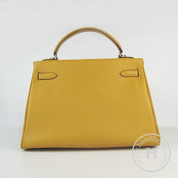 Hermes Mini Kelly 32cm Pouchette 6108 Yellow Calfskin Leather With Silver Hardware - Click Image to Close
