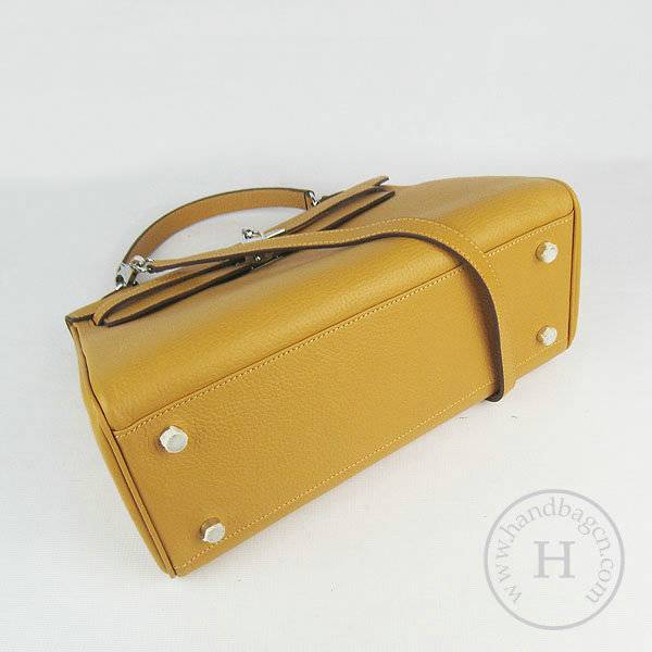 Hermes Mini Kelly 32cm Pouchette 6108 Yellow Calfskin Leather With Silver Hardware