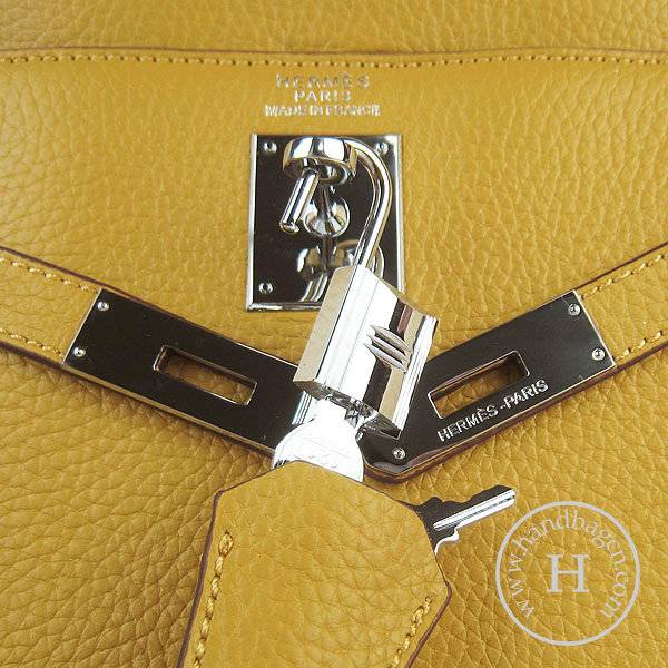 Hermes Mini Kelly 32cm Pouchette 6108 Yellow Calfskin Leather With Silver Hardware - Click Image to Close
