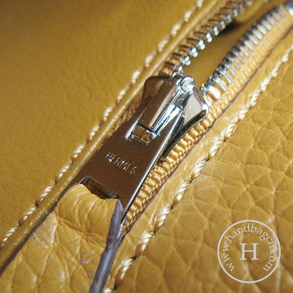 Hermes Mini Kelly 32cm Pouchette 6108 Yellow Calfskin Leather With Silver Hardware