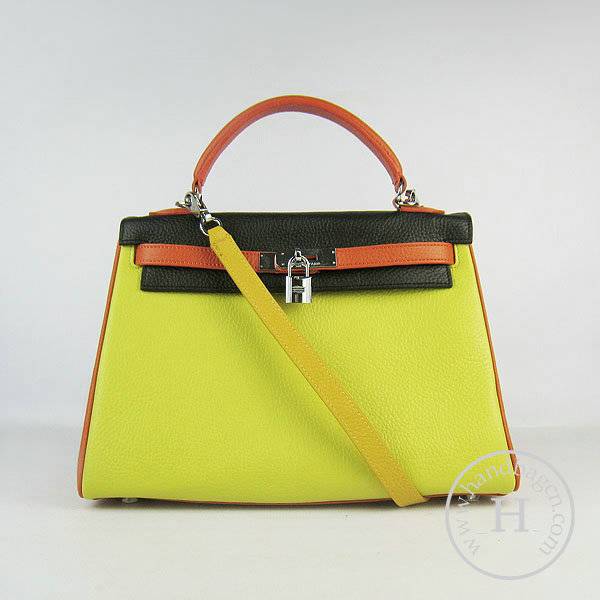 Hermes Mini Kelly 32cm Pouchette 6108 Yellow Mix Calfskin Leather With Silver Hardware
