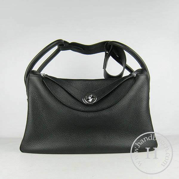 Hermes Lindy 34cm 6208 Black Calfskin Leather With Silver Hardware