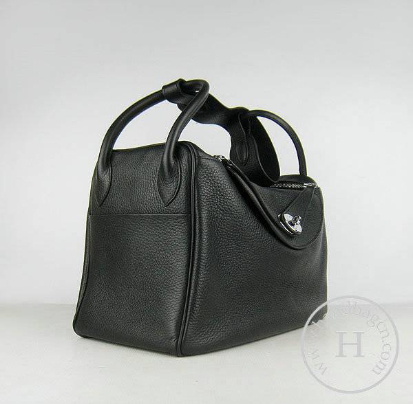 Hermes Lindy 34cm 6208 Black Calfskin Leather With Silver Hardware - Click Image to Close
