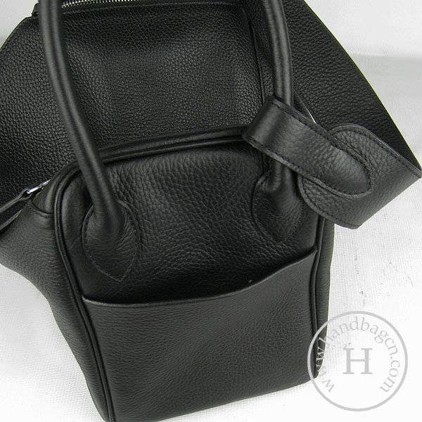 Hermes Lindy 34cm 6208 Black Calfskin Leather With Silver Hardware