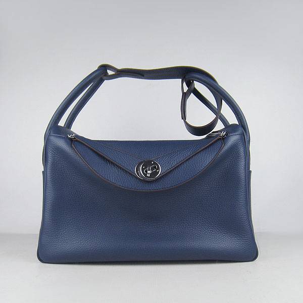 Hermes Lindy 34cm 6208 Dark Blue Calfskin Leather With Silver Hardware