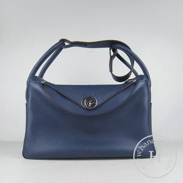 Hermes Lindy 34cm 6208 Dark Blue Calfskin Leather With Silver Hardware - Click Image to Close