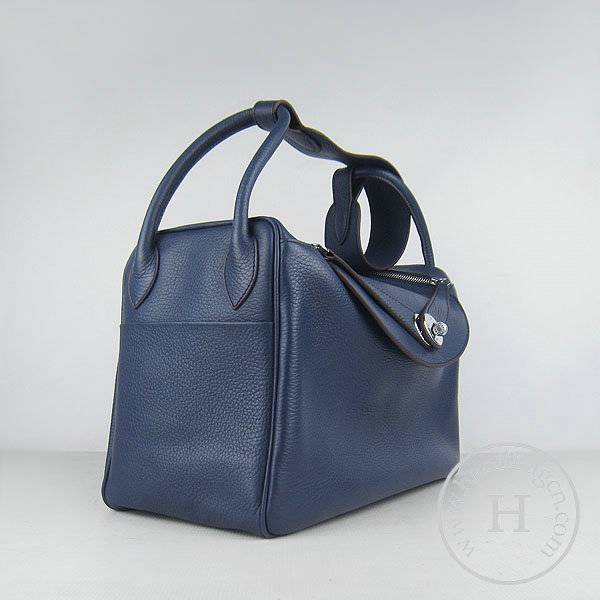 Hermes Lindy 34cm 6208 Dark Blue Calfskin Leather With Silver Hardware