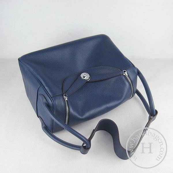 Hermes Lindy 34cm 6208 Dark Blue Calfskin Leather With Silver Hardware - Click Image to Close