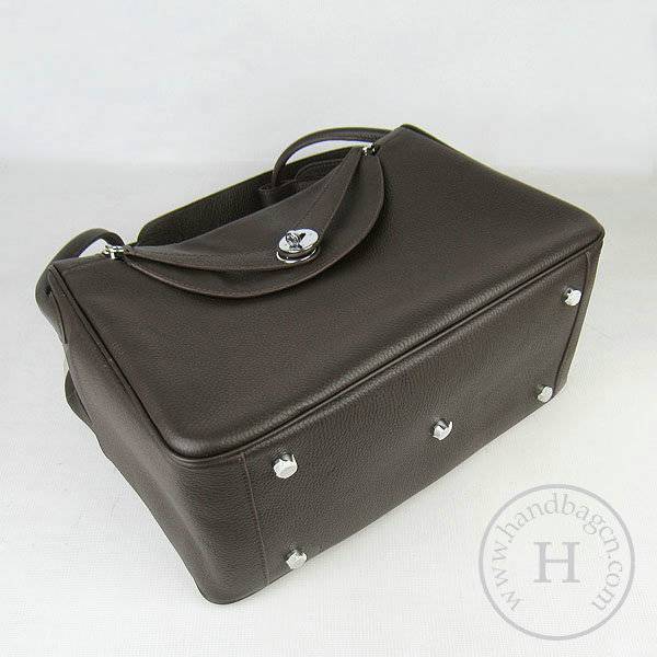 Hermes Lindy 34cm 6208 Dark Coffee Calfskin Leather With Silver Hardware - Click Image to Close