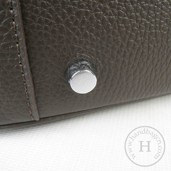 Hermes Lindy 34cm 6208 Dark Coffee Calfskin Leather With Silver Hardware - Click Image to Close