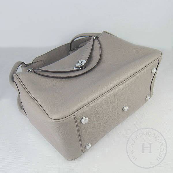 Hermes Lindy 34cm 6208 Gray Calfskin Leather With Silver Hardware