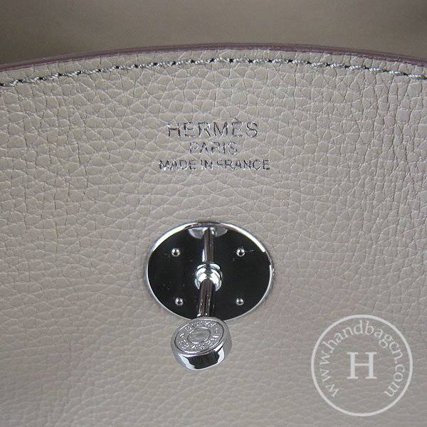 Hermes Lindy 34cm 6208 Gray Calfskin Leather With Silver Hardware