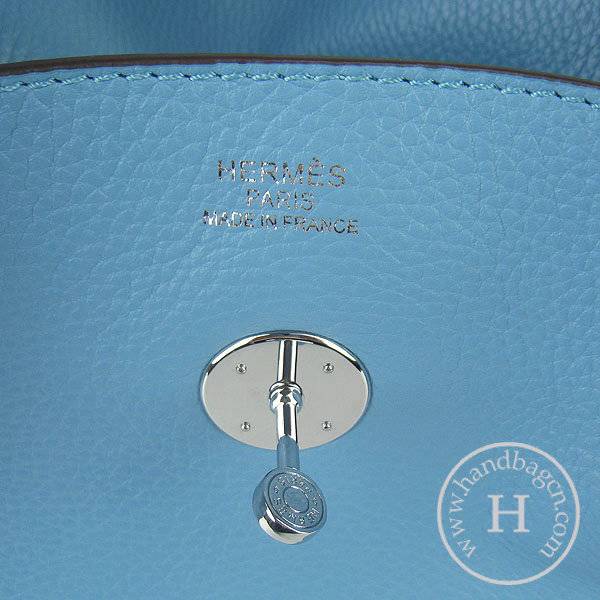 Hermes Lindy 34cm 6208 Light Blue Calfskin Leather With Silver Hardware