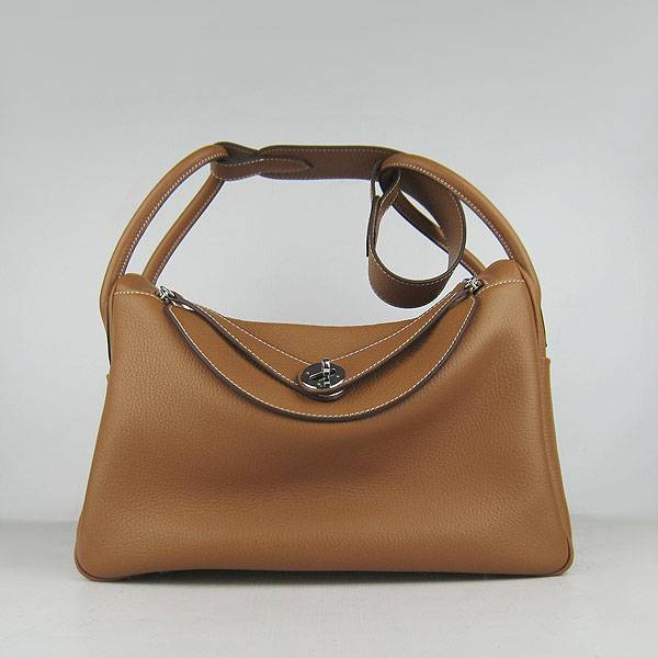 Hermes Lindy 34cm 6208 Light Coffee Calfskin Leather With Silver Hardware - Click Image to Close