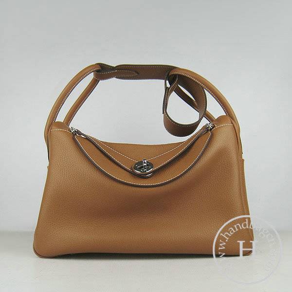 Hermes Lindy 34cm 6208 Light Coffee Calfskin Leather With Silver Hardware