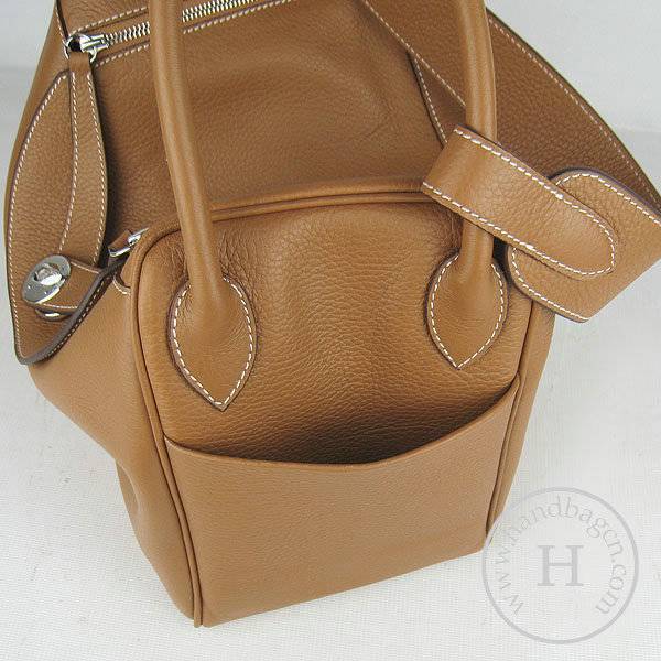 Hermes Lindy 34cm 6208 Light Coffee Calfskin Leather With Silver Hardware - Click Image to Close