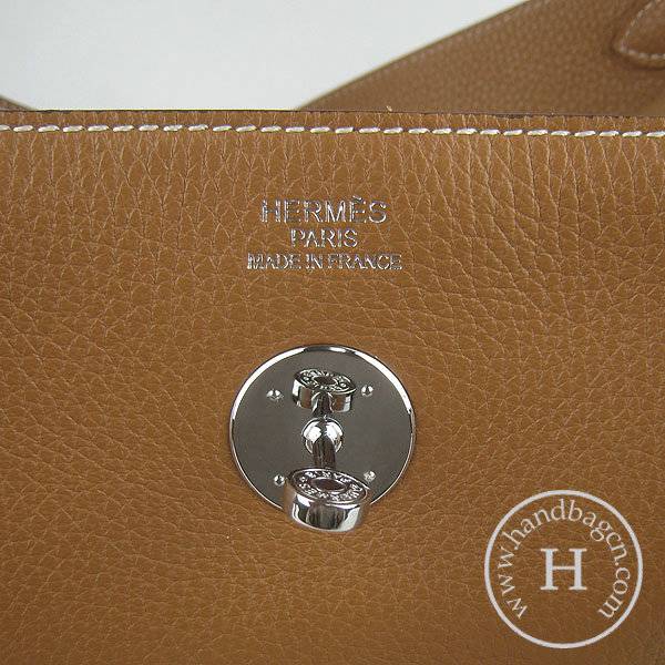 Hermes Lindy 34cm 6208 Light Coffee Calfskin Leather With Silver Hardware