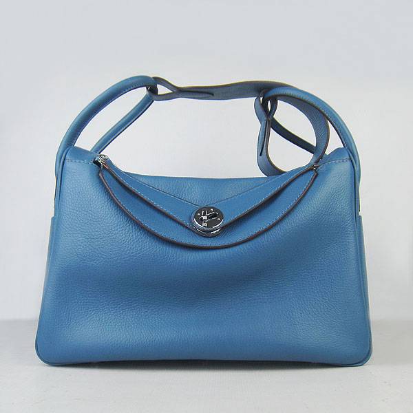 Hermes Lindy 34cm 6208 Medium Blue Calfskin Leather With Silver Hardware - Click Image to Close