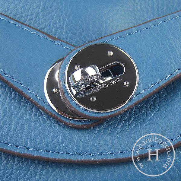 Hermes Lindy 34cm 6208 Medium Blue Calfskin Leather With Silver Hardware