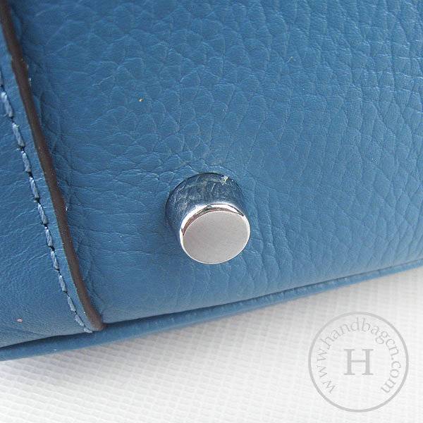 Hermes Lindy 34cm 6208 Medium Blue Calfskin Leather With Silver Hardware