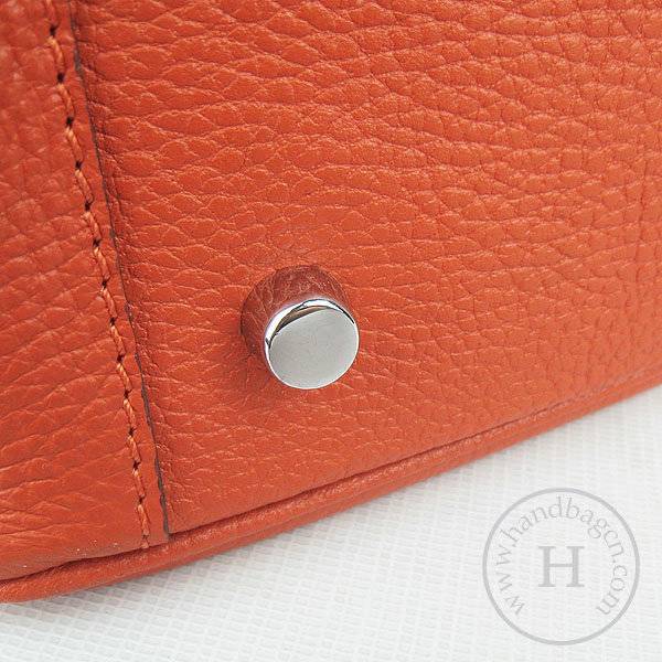 Hermes Lindy 34cm 6208 Orange Calfskin Leather With Silver Hardware - Click Image to Close