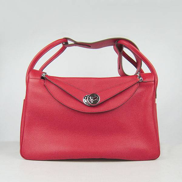 Hermes Lindy 34cm 6208 Red Calfskin Leather With Silver Hardware - Click Image to Close