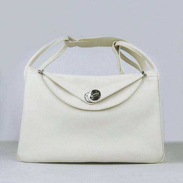 Hermes Lindy 34cm 6208 Cream Calfskin Leather With Silver Hardware - Click Image to Close
