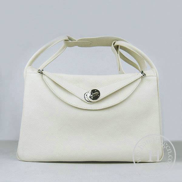 Hermes Lindy 34cm 6208 Cream Calfskin Leather With Silver Hardware - Click Image to Close