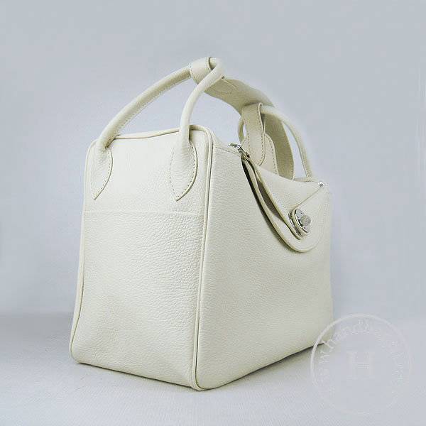 Hermes Lindy 34cm 6208 Cream Calfskin Leather With Silver Hardware