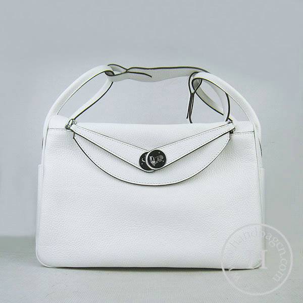Hermes Lindy 34cm 6208 White Calfskin Leather With Silver Hardware - Click Image to Close