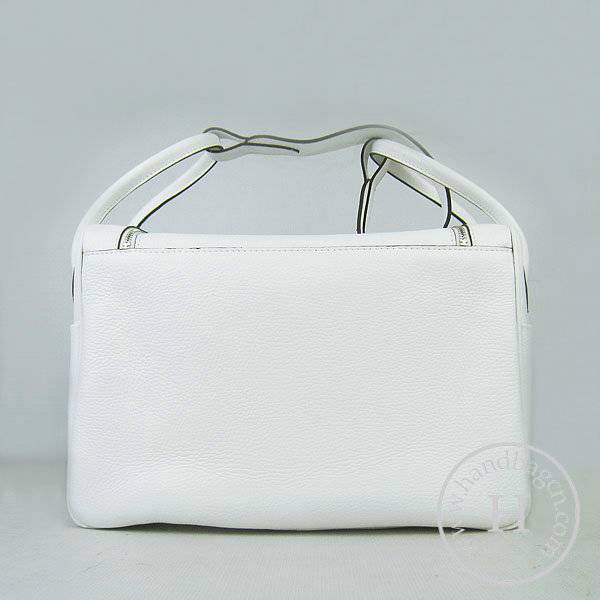 Hermes Lindy 34cm 6208 White Calfskin Leather With Silver Hardware - Click Image to Close