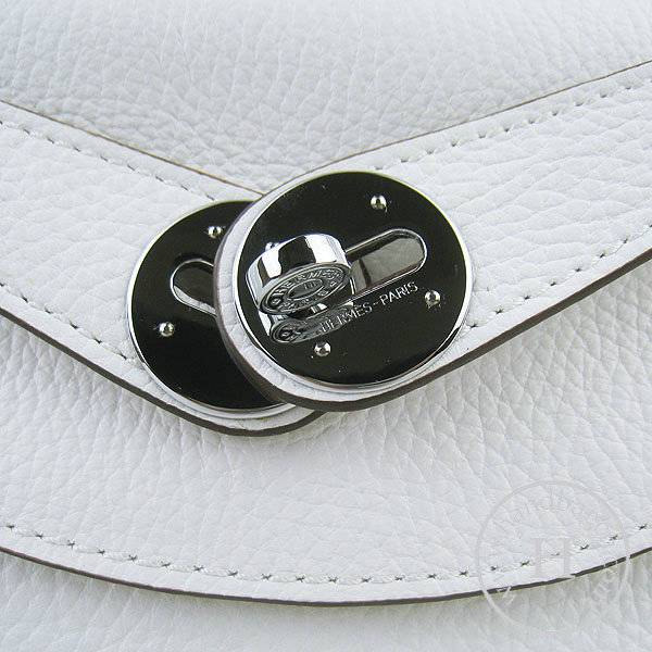 Hermes Lindy 34cm 6208 White Calfskin Leather With Silver Hardware