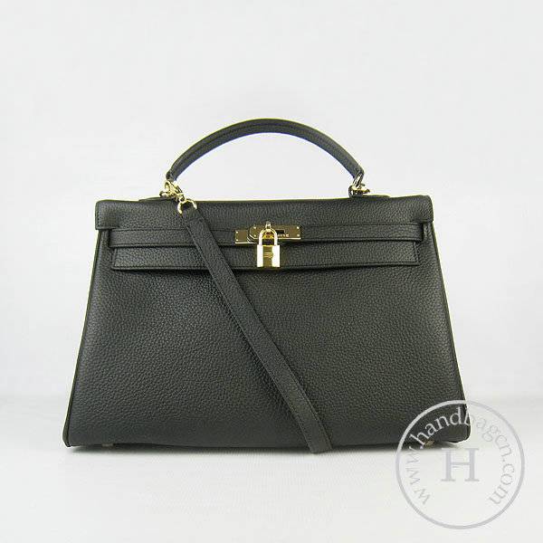 Hermes Mini Kelly 35cm Pouchette 6308 Black Calfskin Leather With Gold Hardware