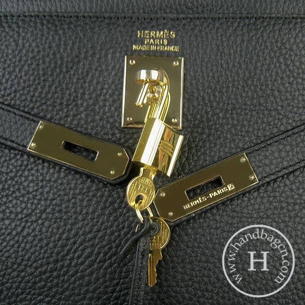 Hermes Mini Kelly 35cm Pouchette 6308 Black Calfskin Leather With Gold Hardware - Click Image to Close