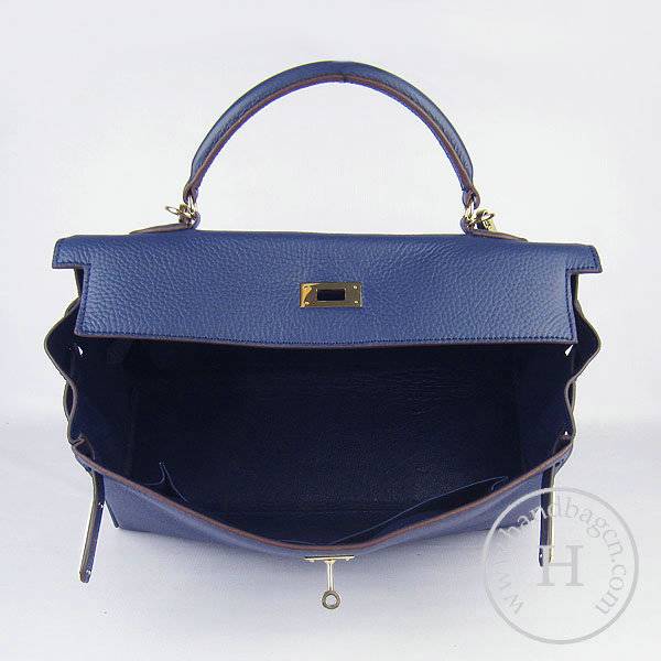 Hermes Mini Kelly 35cm Pouchette 6308 Dark Blue Calfskin Leather With Gold Hardware - Click Image to Close