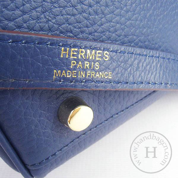Hermes Mini Kelly 35cm Pouchette 6308 Dark Blue Calfskin Leather With Gold Hardware - Click Image to Close