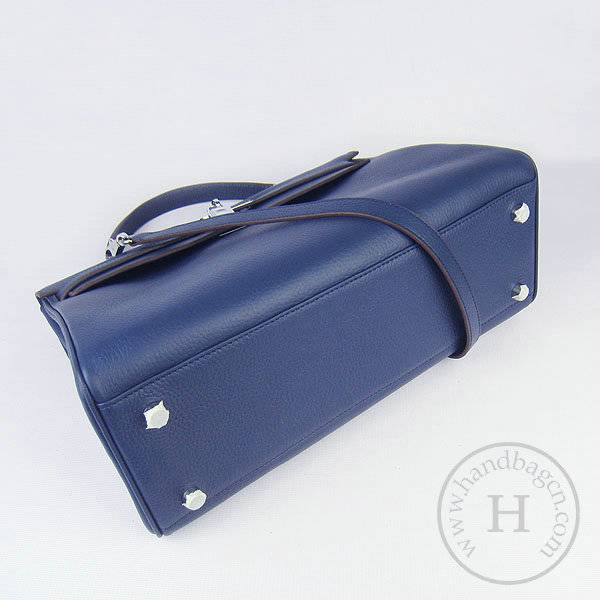 Hermes Mini Kelly 35cm Pouchette 6308 Dark Blue Calfskin Leather With Silver Hardware