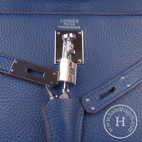 Hermes Mini Kelly 35cm Pouchette 6308 Dark Blue Calfskin Leather With Silver Hardware - Click Image to Close