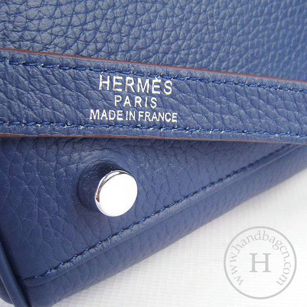 Hermes Mini Kelly 35cm Pouchette 6308 Dark Blue Calfskin Leather With Silver Hardware - Click Image to Close