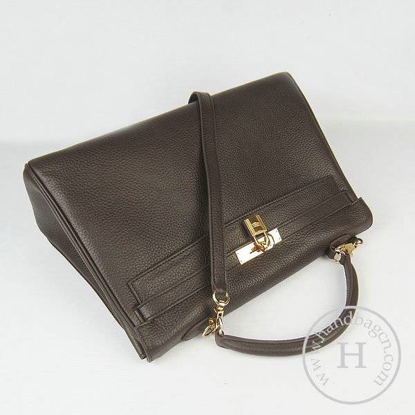Hermes Mini Kelly 35cm Pouchette 6308 Dark Coffee Calfskin Leather With Gold Hardware