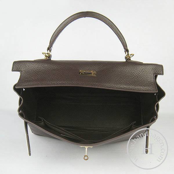 Hermes Mini Kelly 35cm Pouchette 6308 Dark Coffee Calfskin Leather With Gold Hardware - Click Image to Close
