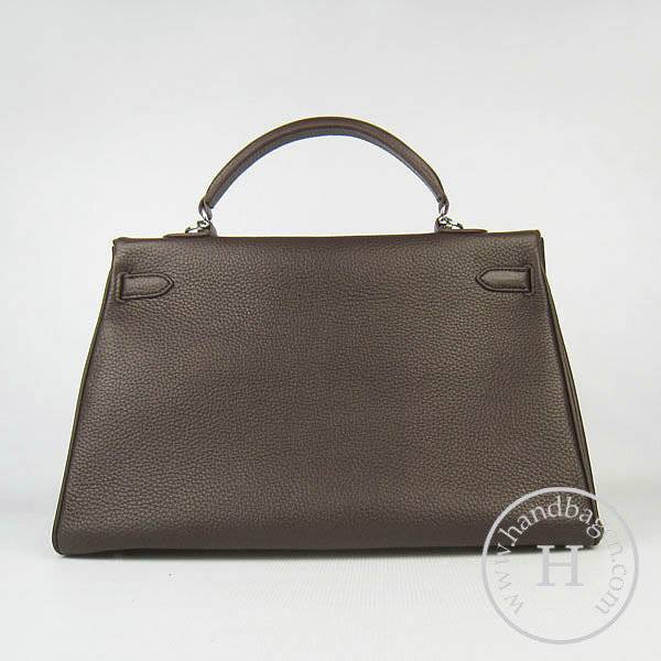 Hermes Mini Kelly 35cm Pouchette 6308 Dark Coffee Calfskin Leather With Silver Hardware - Click Image to Close