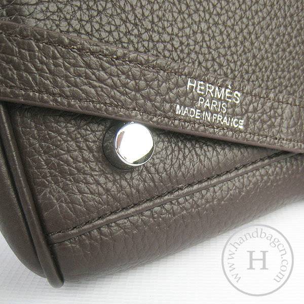 Hermes Mini Kelly 35cm Pouchette 6308 Dark Coffee Calfskin Leather With Silver Hardware - Click Image to Close