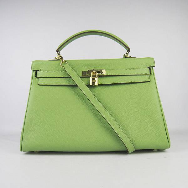 Hermes Mini Kelly 35cm Pouchette 6308 Green Calfskin Leather With Gold Hardware
