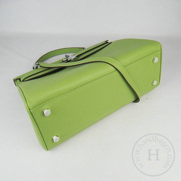 Hermes Mini Kelly 35cm Pouchette 6308 Green Calfskin Leather With Silver Hardware