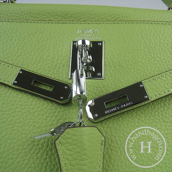 Hermes Mini Kelly 35cm Pouchette 6308 Green Calfskin Leather With Silver Hardware - Click Image to Close